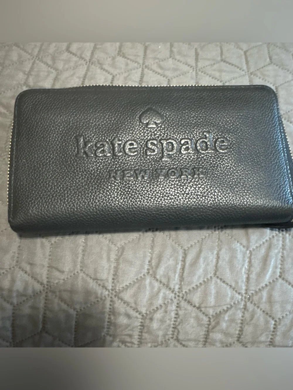 kate spade Black Embossed Pebble Leather Zip Wallet